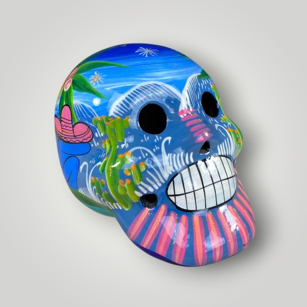 Mexican Calavera Skull Hand Painted Clay Folk Art Day of the Dead Decor